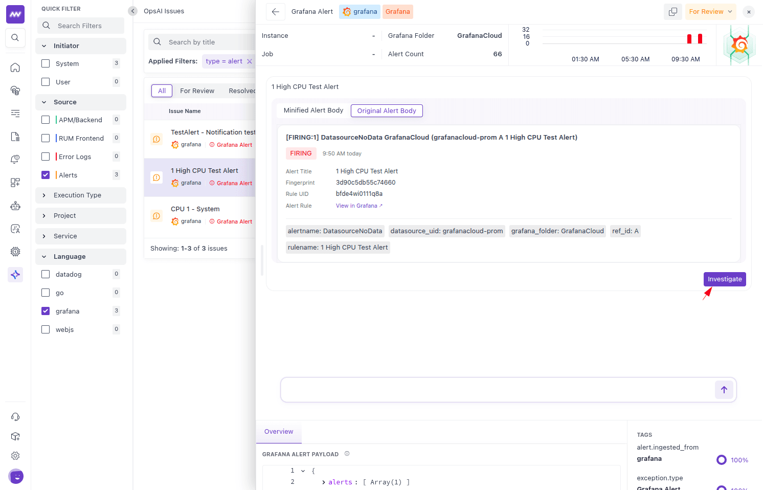 Grafana OpsAI Detailed View