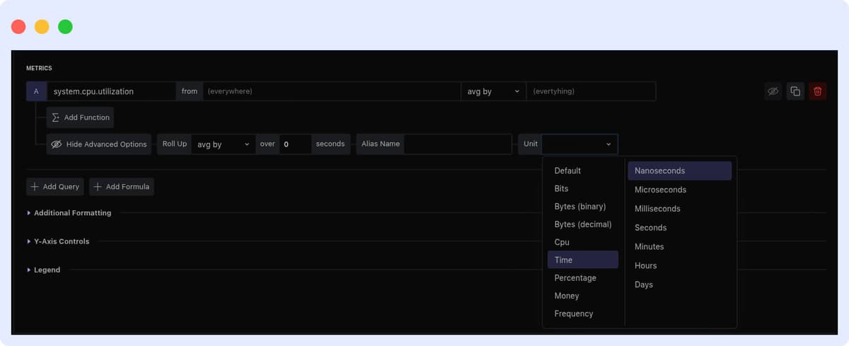 Middleware Dashboard Metric Unit Customization