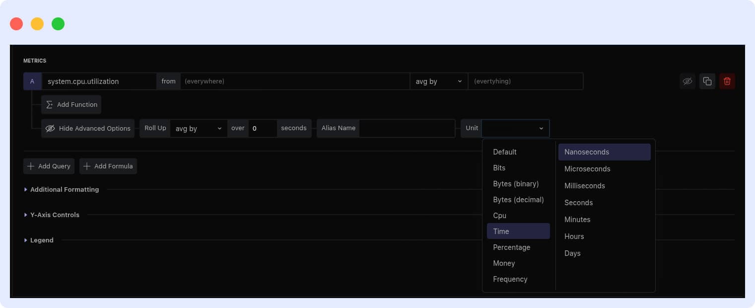 Customizing Metric Unit: Open Unit Dropdown