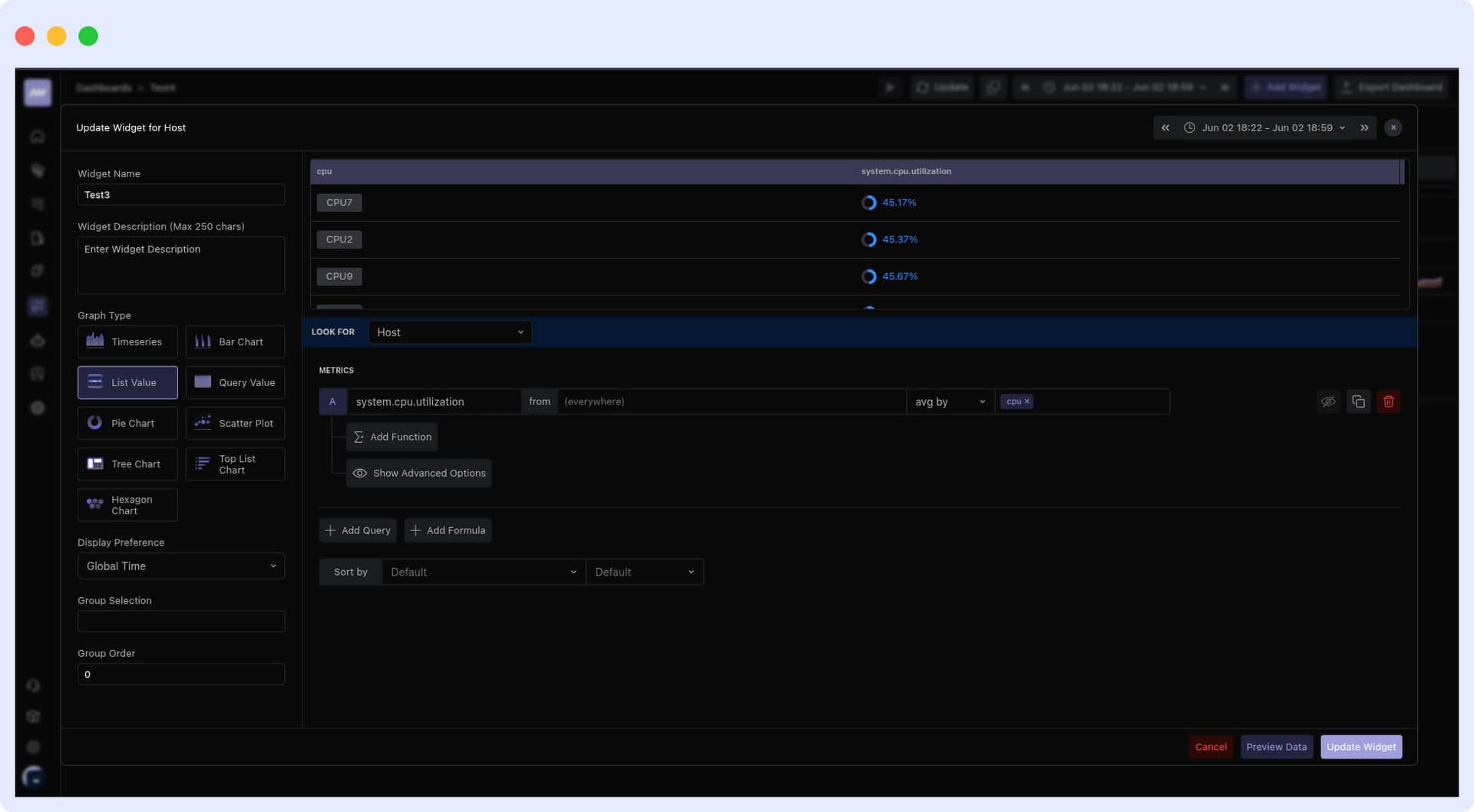Middleware Dashboard Metric Unit Customization