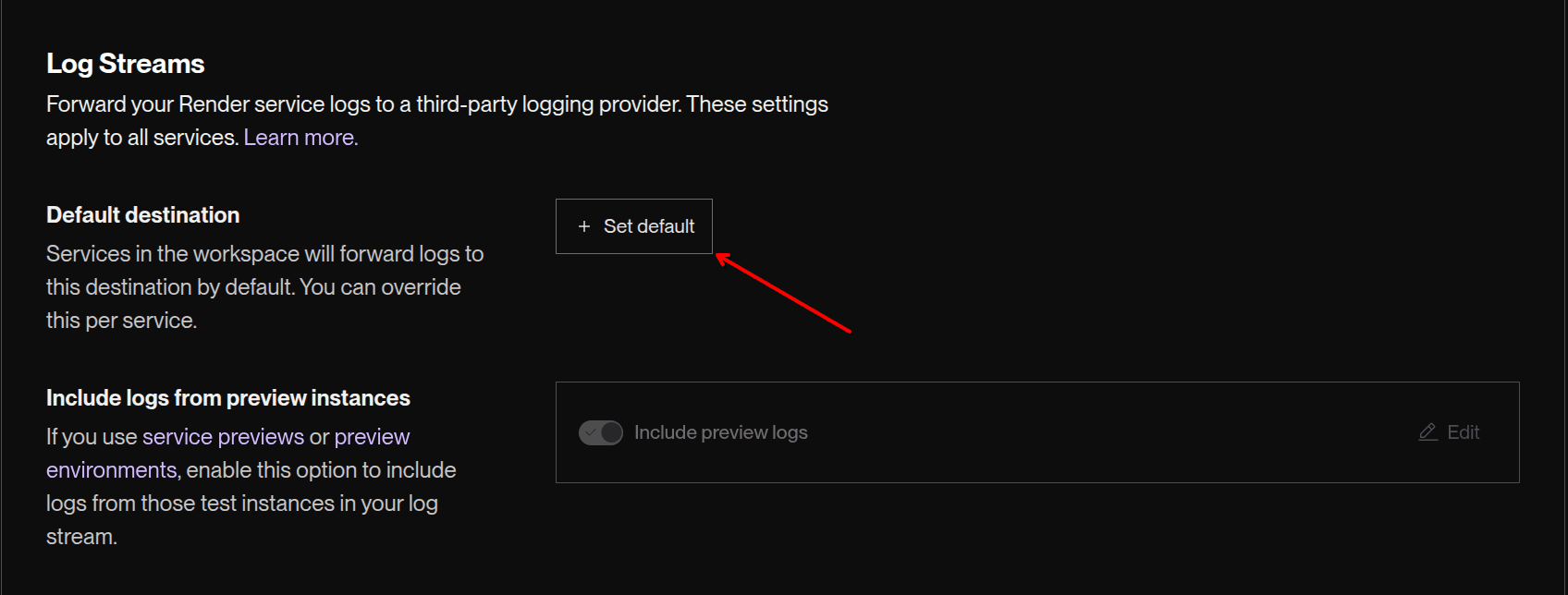 Render.com log streams destination
