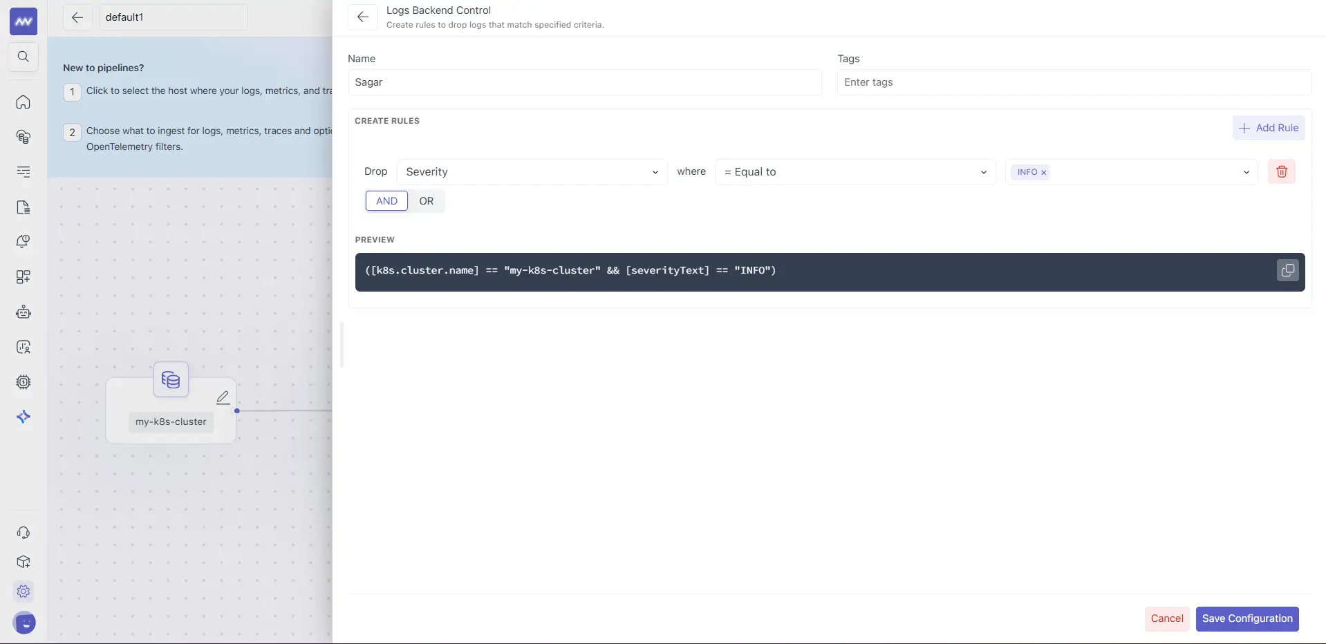 Middleware Logs Backend Control