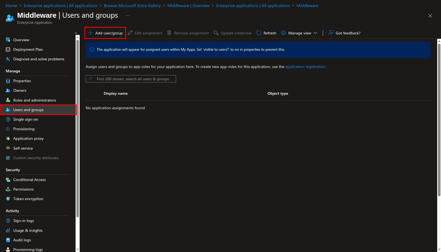 Enable users from Microsoft Entra to authenticate with Middleware
