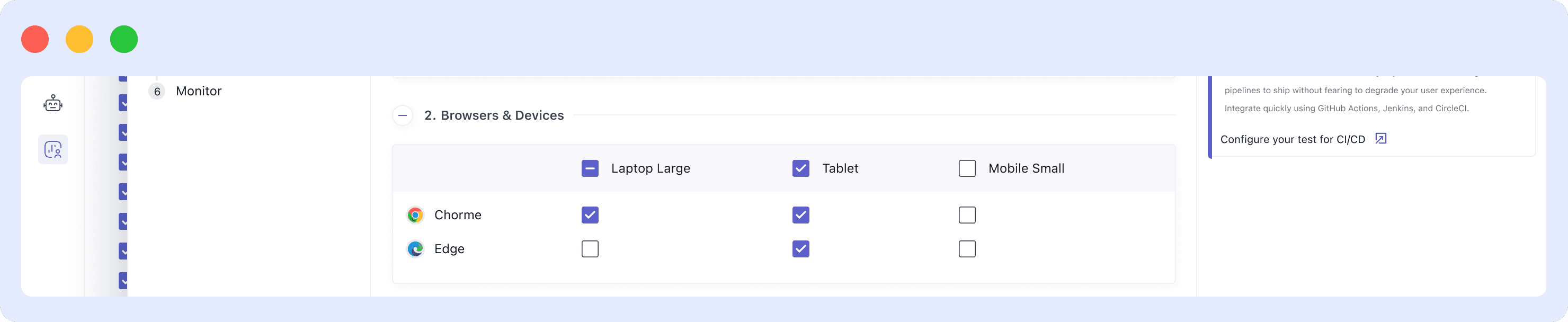 Configure test steps and interactions in Middleware Browser Test