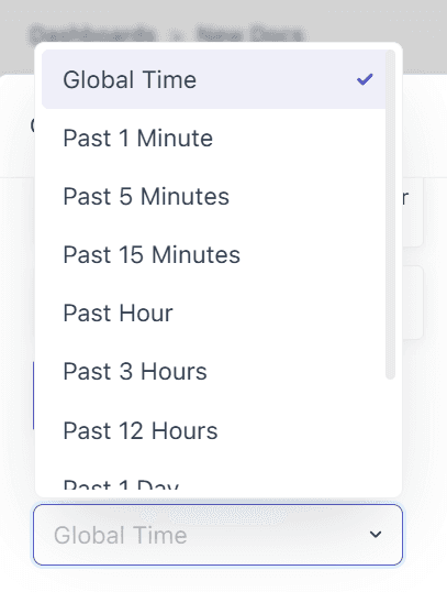 Global time picker for setting the time range across all dashboard widgets.