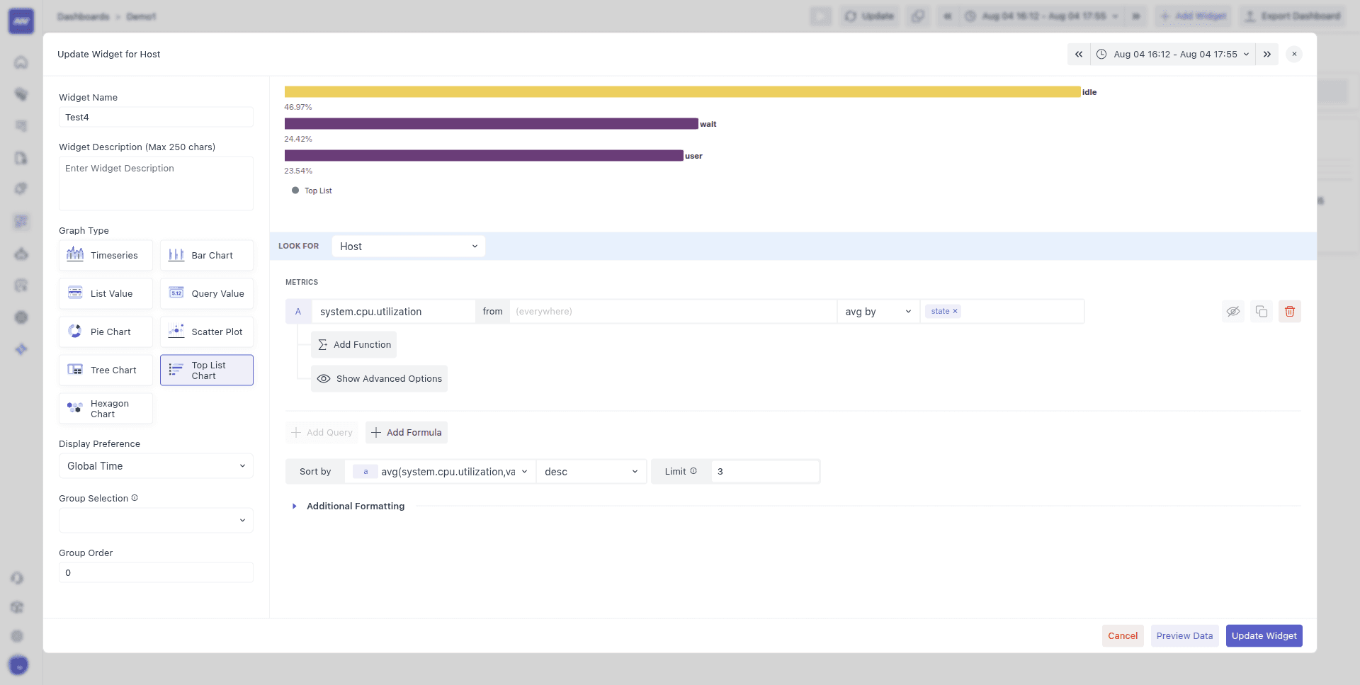 Limit data settings to restrict the number of results shown.