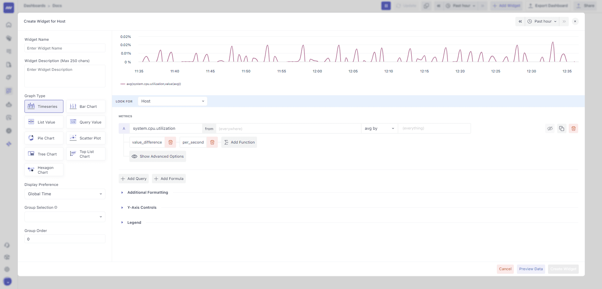 Rate functions selection for applying per-second or derivative calculations.