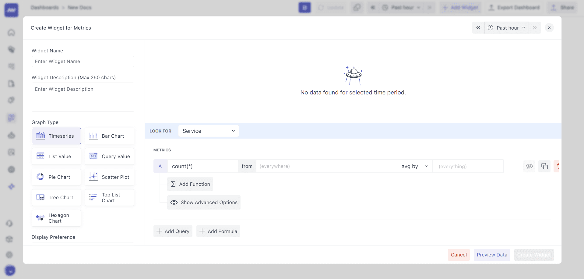 Widget editor interface showing options to configure and understand dashboard widgets.