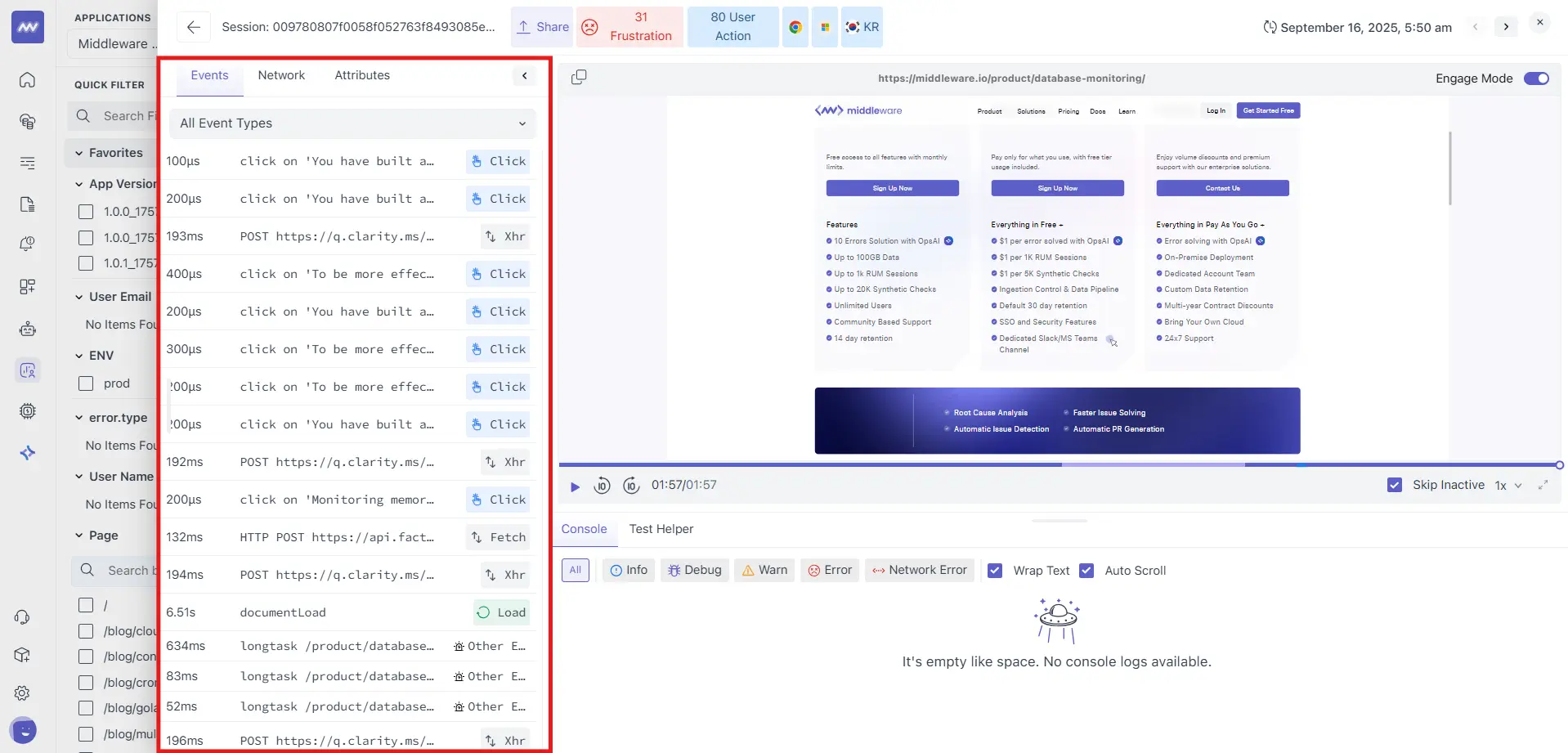 Chronological arrangement of sessions in the Session Explorer, facilitating time-based analysis.