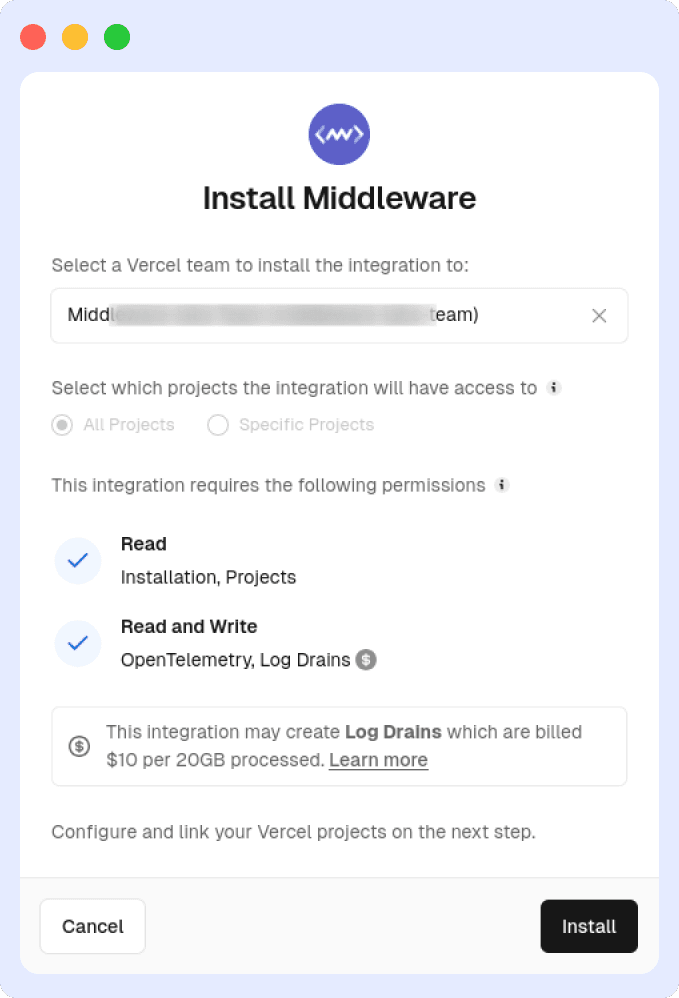 Integrate Middleware APM with Vercel