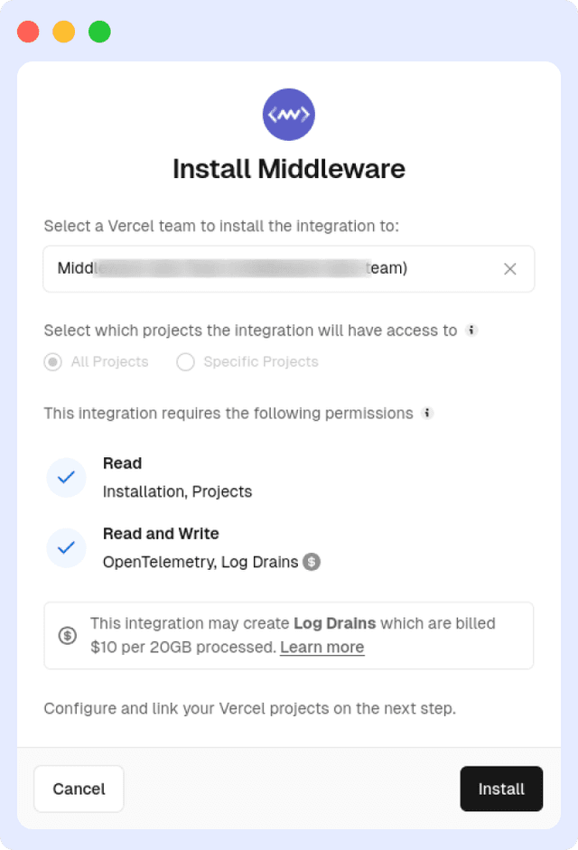 Integrate Middleware APM with Vercel