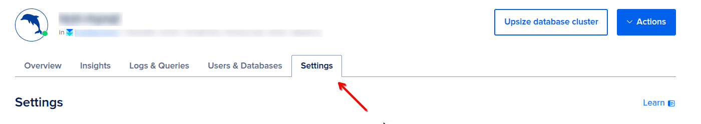 DO Managed DB Settings
