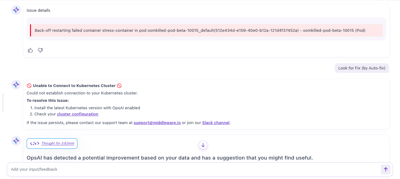 OpsAI Error - Unable to Connect to Kubernetes Cluster
