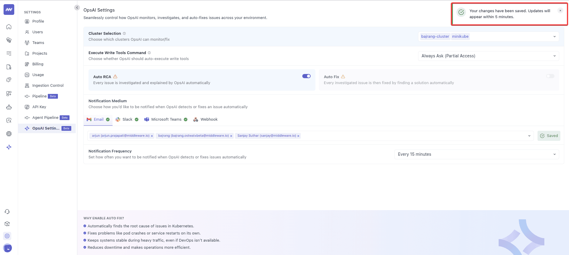 Confirm Changes - Your changes have been saved