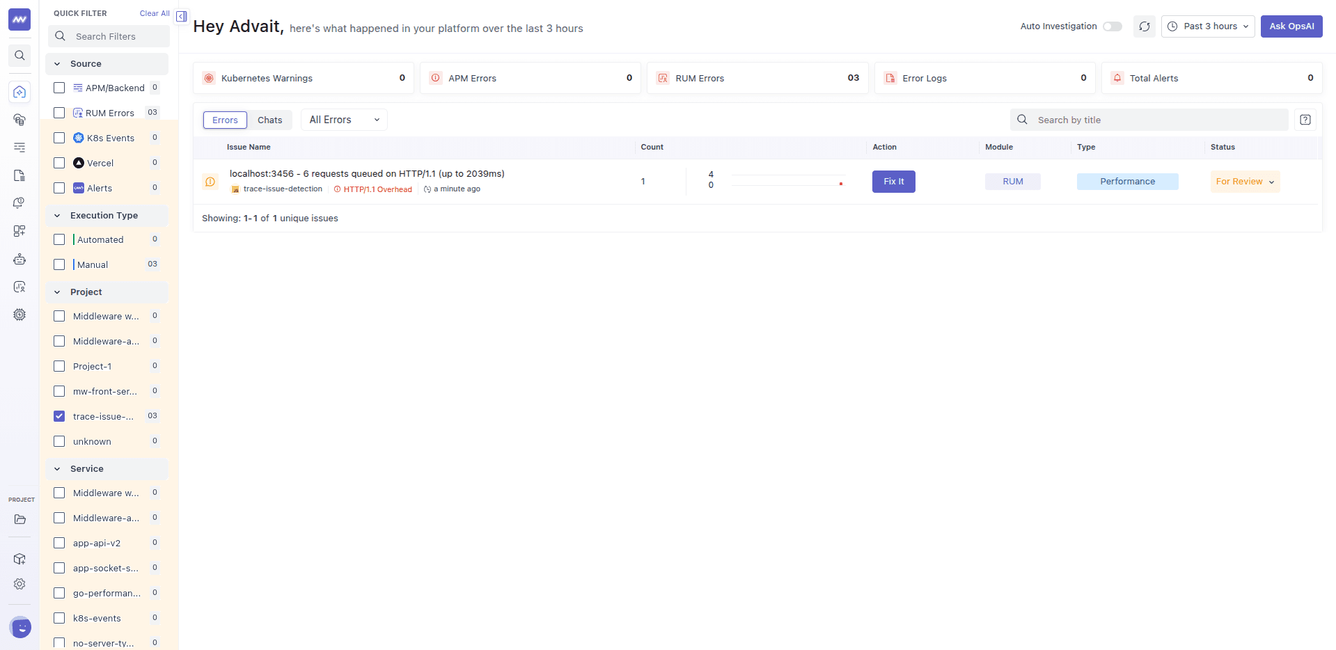 An HTTP/1.1 Overhead issue in the OpsAI issue list