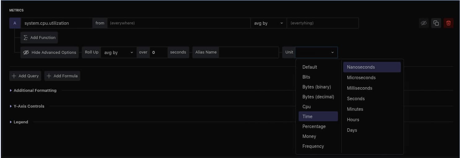 Customizing Metric Unit: Open Unit Dropdown