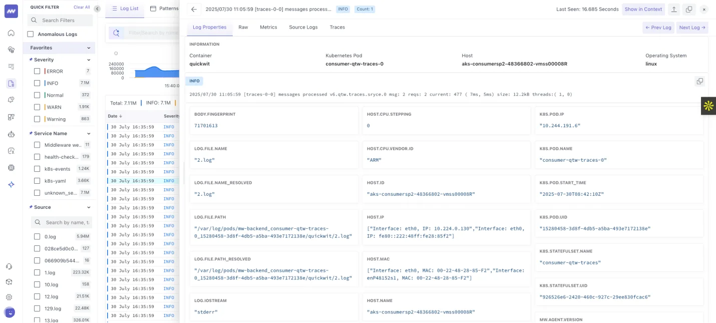 Log monitoring: Updated design for drill down info tab for logs