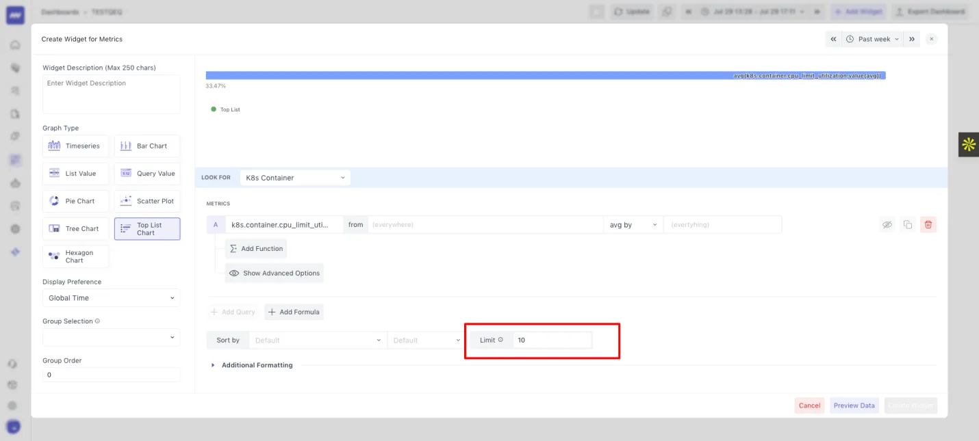 Updates in Dashboard builder: Option to put limit so only limited number of record shows in top list chart (ex: top 10)