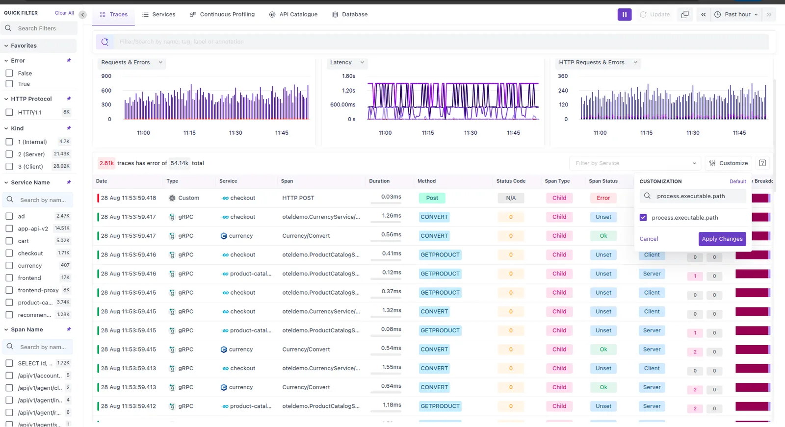 APM: Option to add any attributes as column