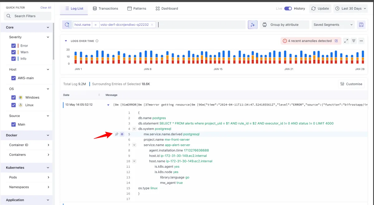 Logs: You can pin attributes in an expanded log view so important attributes will be pinned on top.