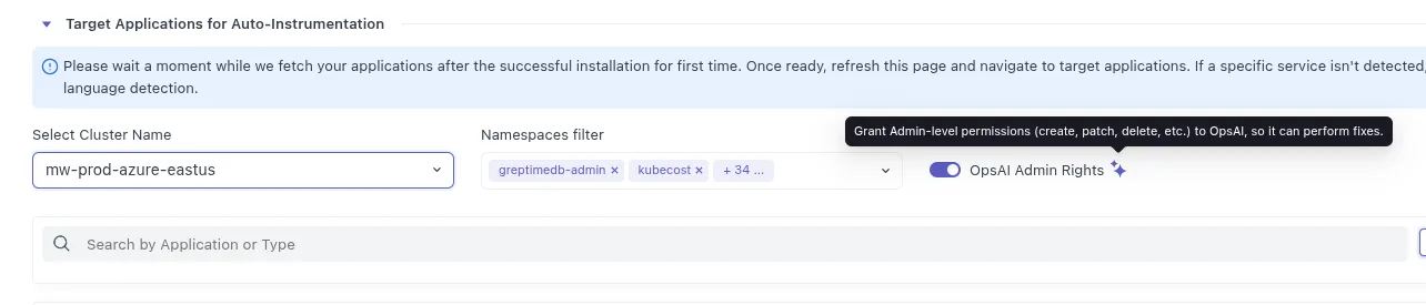 Ops AI: Option to turn on/off at agent level to access Kubernetes issue to list and fix in Ops AI. (default this option…