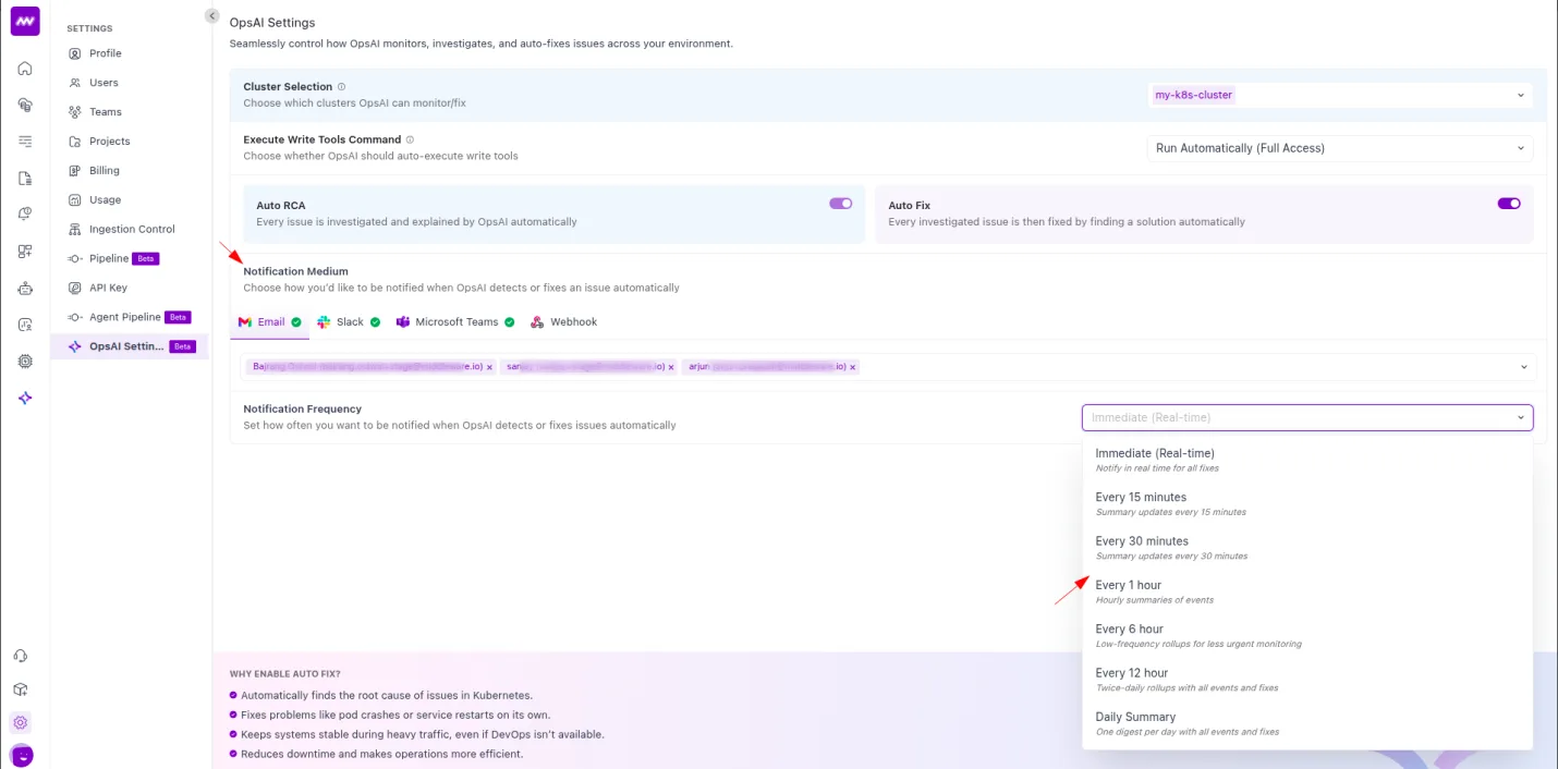 Ops AI: Ops AI automation settings