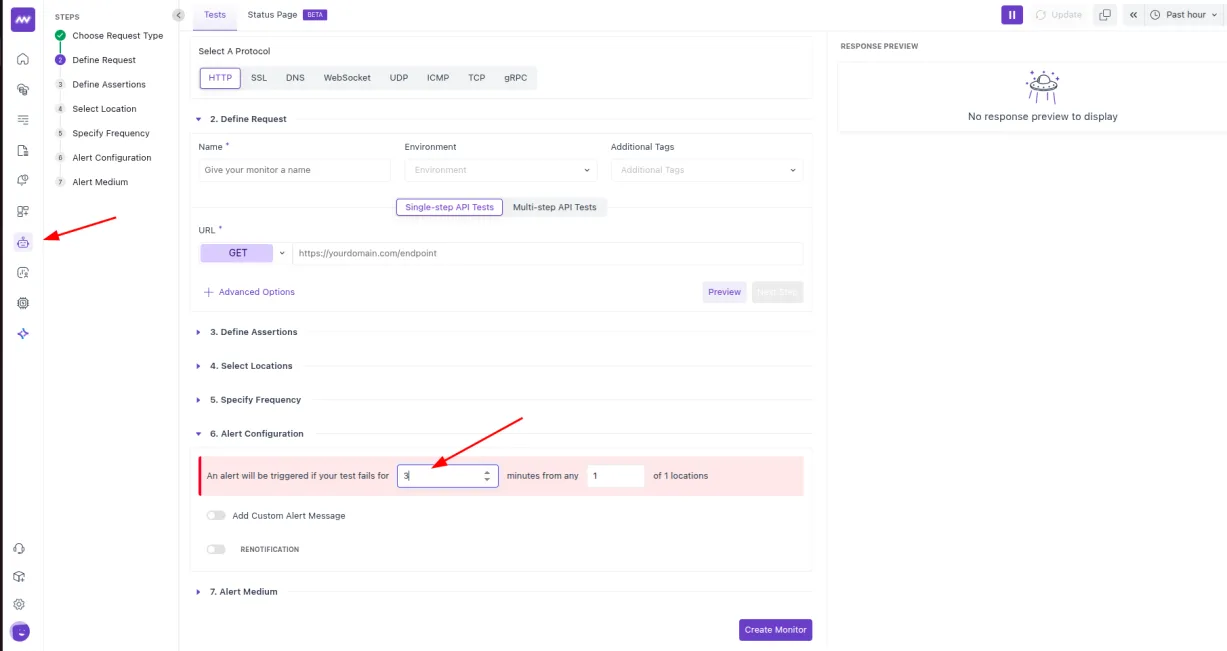 Synthetic improvement: Added an option to select custom time for alert for synthetic checks.