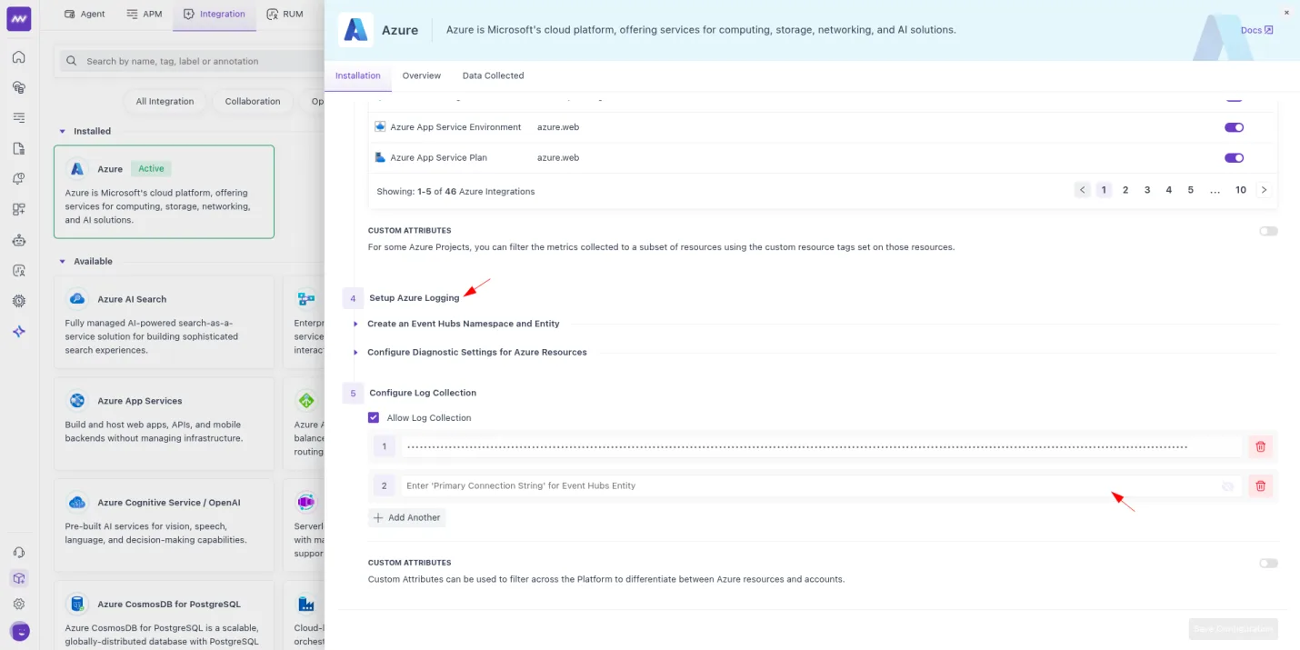 Azure integration logging: Added support for Azure logging via Event Hub flow. Refer to the doc for more details.