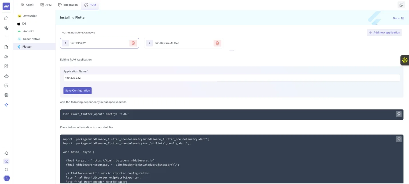 RUM: Support to Flutter: you can integrate RUM on their Flutter application for front end monitoring.
