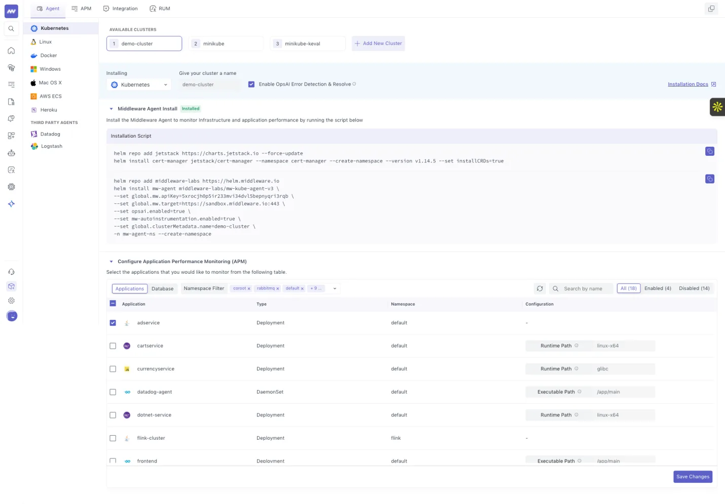Simplified Kubernetes auto instrumentation: Grouped infra agents into Kubernetes, Linux, Docker, Windows, Mac, ECS and…