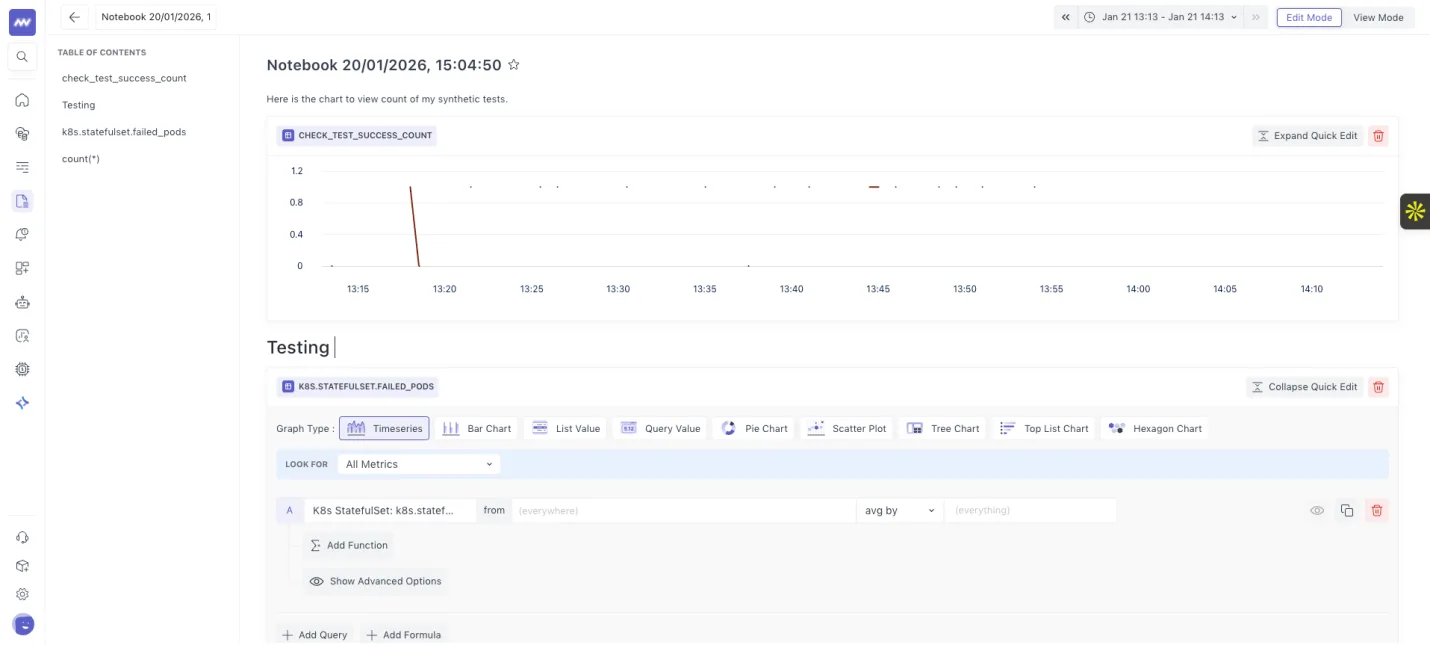 Notebook for Logs: Users can create a notebook to combine logs with metrics, traces and add notes for contextual…