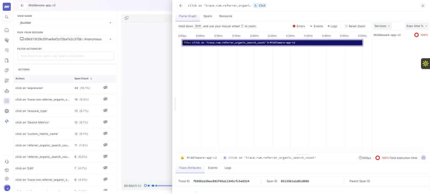 RUM: Added support for span panel inside heatmap details, now user can correlate backend span from the frontend…