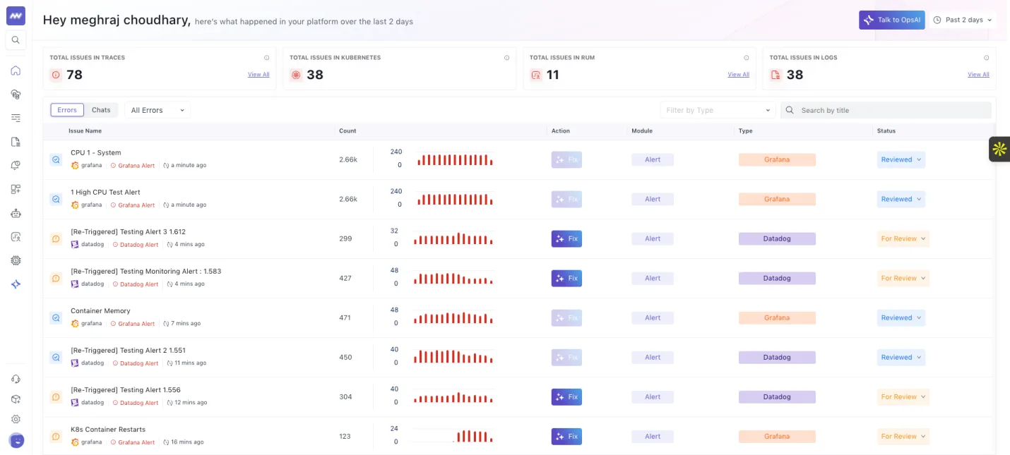 OpsAI: Grafana and Datadog alerts