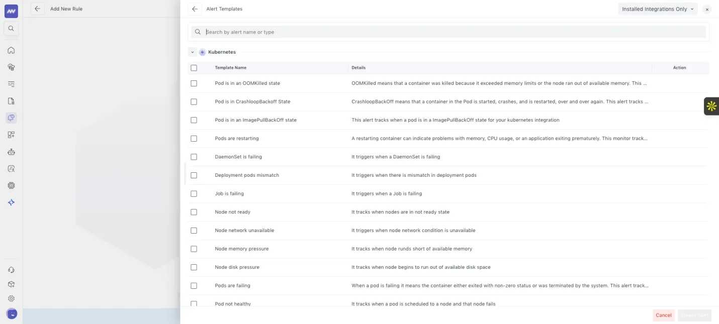 Alerts: Updated UI for alert templates, Users can create multiple alerts at once from templates.