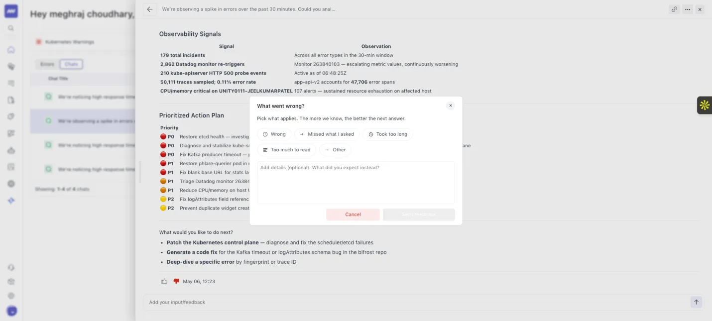 OpsAI: Added an option to give feedback on OpsAI answers.