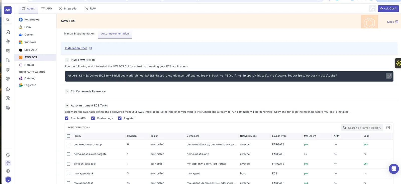 Auto instrumentation for ECS: Users can configure AWS ECS machines and the application running inside them, ECS task…