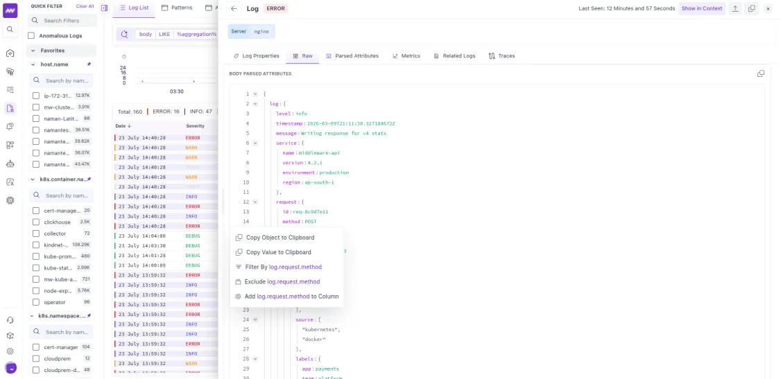Log monitoring: Improved query side to make sure data inside log detail panel loads within 2-3 seconds.
