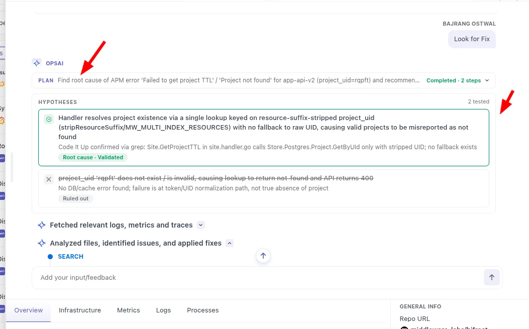 OpsAI: Planning & Hypothesis UI for OpsAI investigations