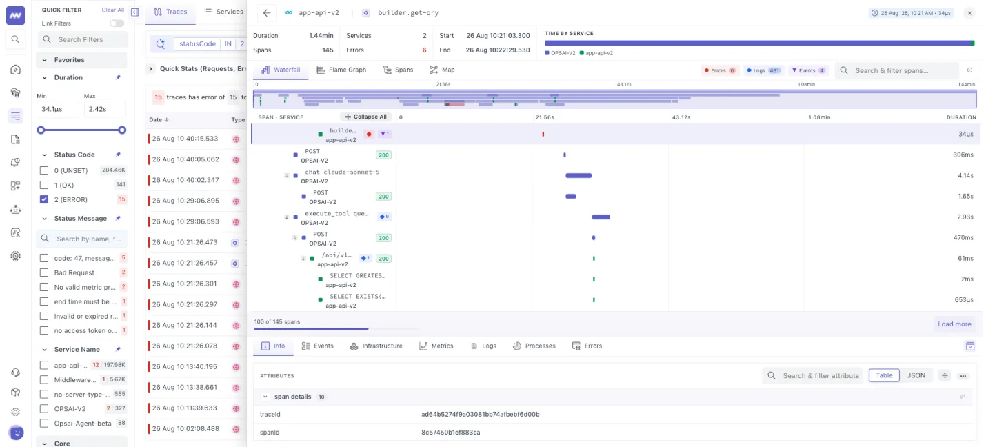 APM: Option to filter out spans with errors, logs and events in one click. Here is the doc with all features for…