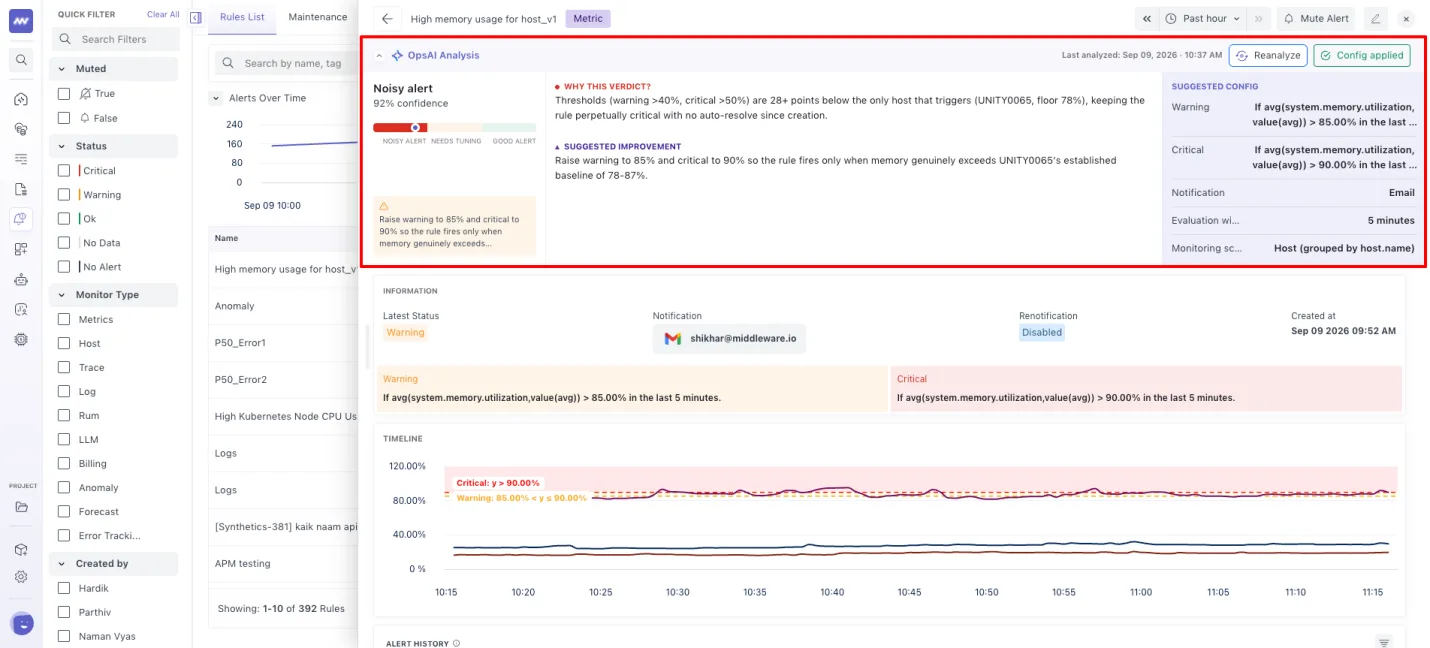 Alert: Analyze alert with OpsAI