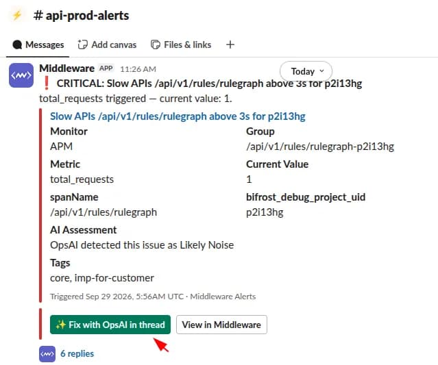 OpsAI: Added a Fix with OpsAI action to Slack notifications, allowing issues to be investigated and fixed directly from…