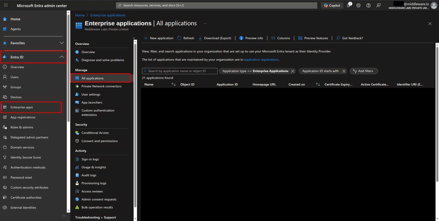Enable SSO for Middleware in Microsoft Entra ID