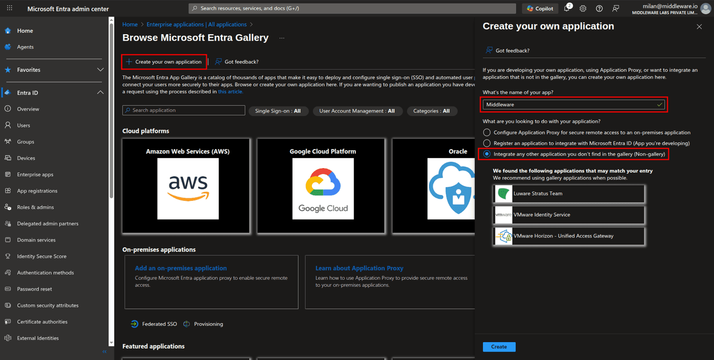 Enable SSO for Middleware in Microsoft Entra ID