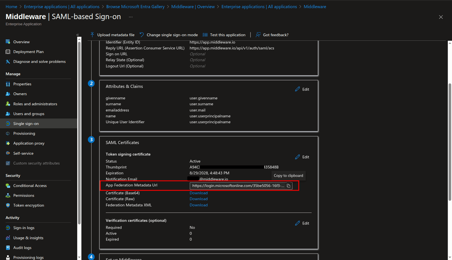 Enable SSO for Middleware in Microsoft Entra ID