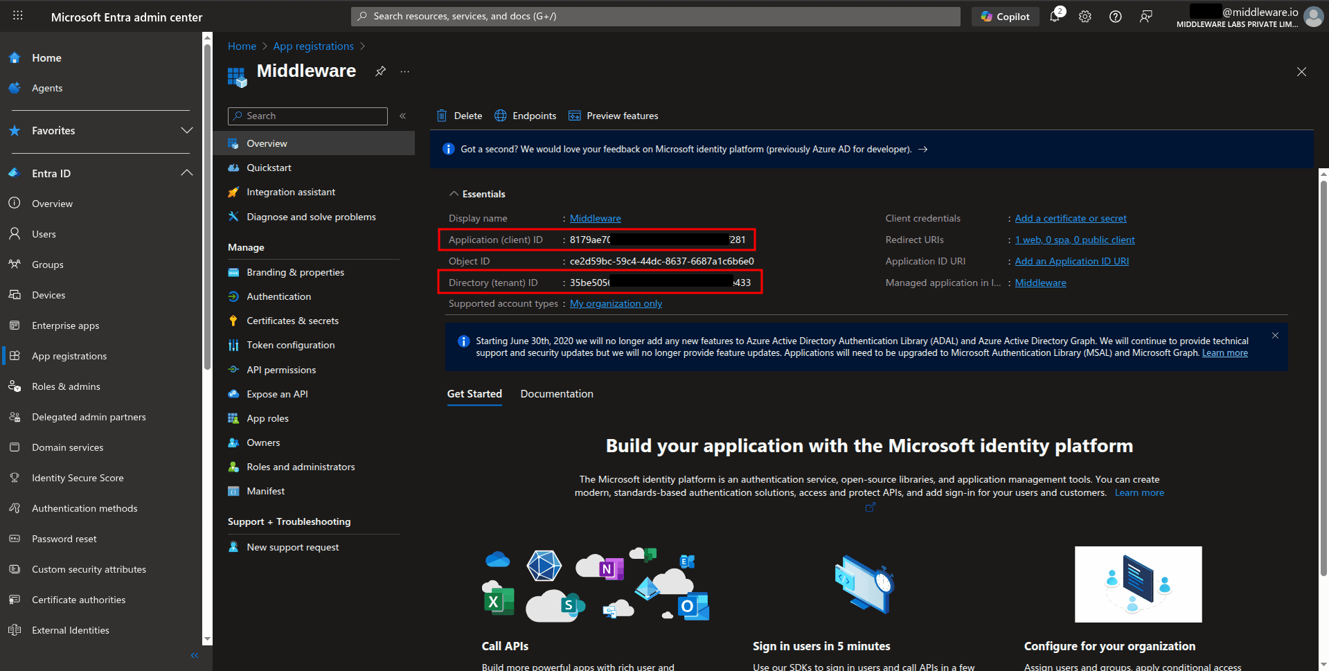 Configure Microsoft Entra ID integration in the Middleware