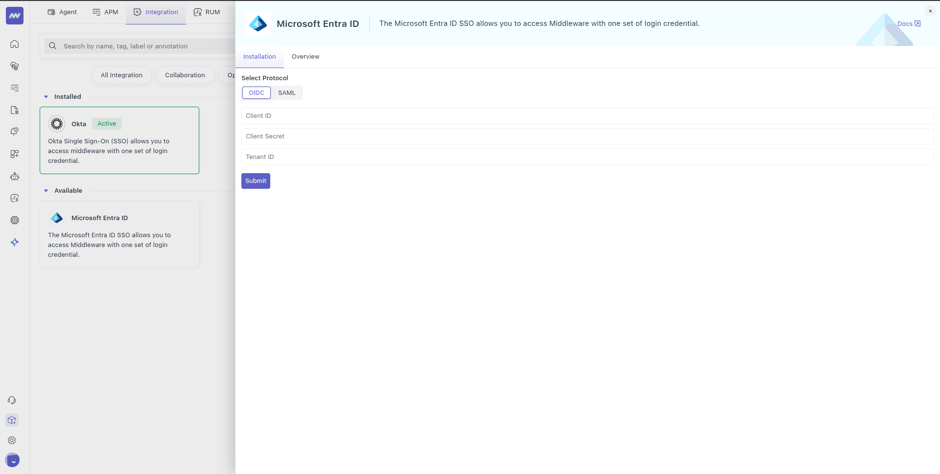 Configure Microsoft Entra ID integration in the Middleware