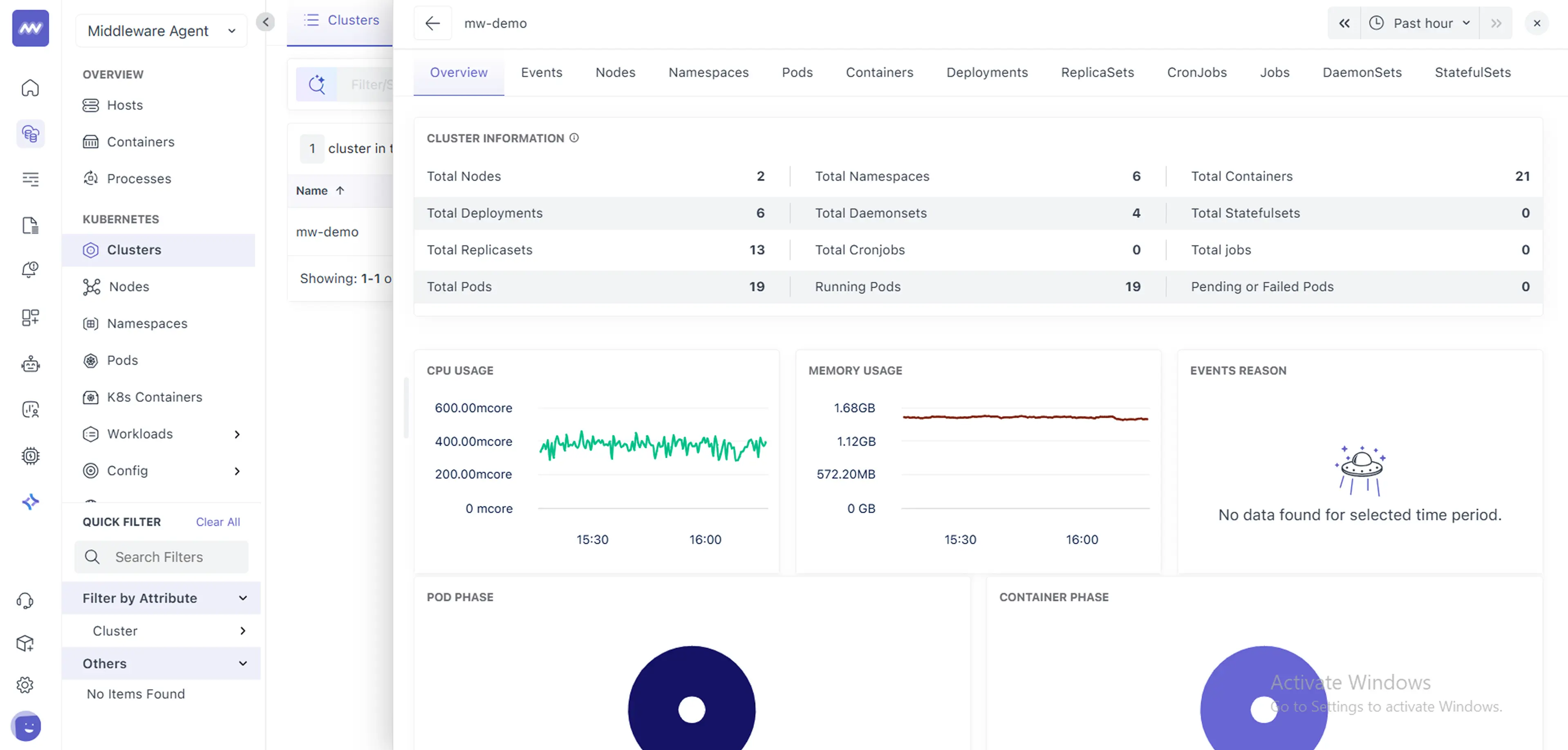 Verify Middleware Agent status on Kubernetes dashboard after deployment