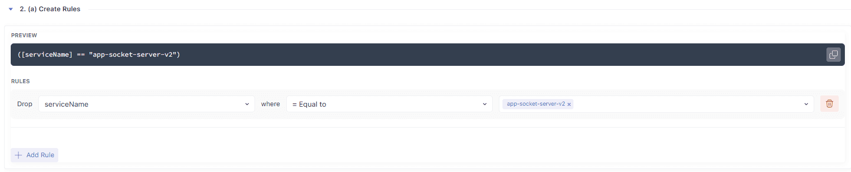Rules builder interface to define conditions for dropping traces in Middleware APM