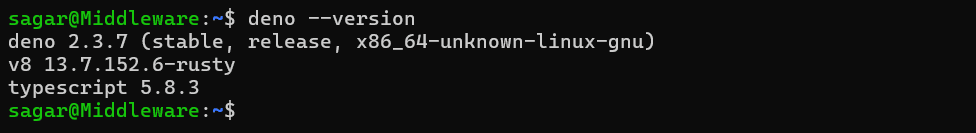 Deno version check command for Middleware APM setup
