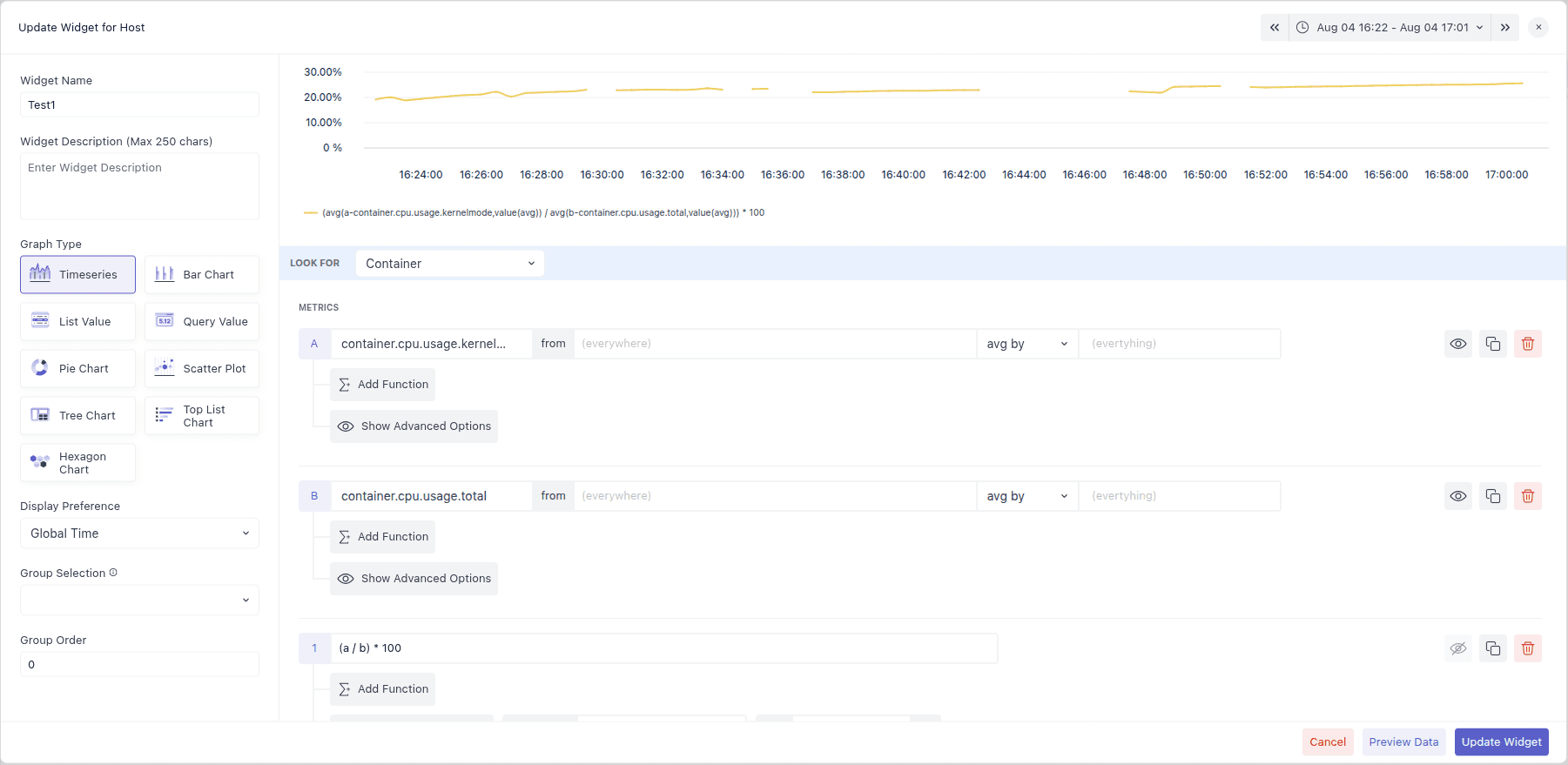 Rules configuration panel to define conditions for displaying data.
